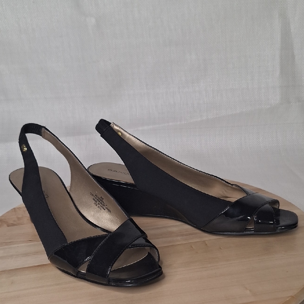 Bandolino Black Peep-Toe Wedges